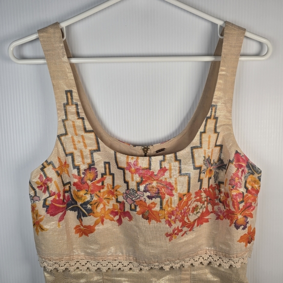 Free People Floral "The Big Bang" Metallic Aztec Mini Sleeveless Dress Size 6/Sm - Picture 5 of 16